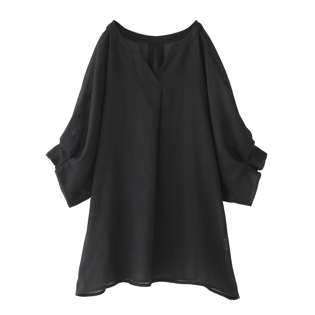 Oshare Walker Tuck Sheer Dolman Solid Loose tbn0212 n'OrLABEL "Refined Blouse" Women's Spring/Summer Top, 3/4 Sleeve, 5/8 Sleeve, Sheer, V-Neck,