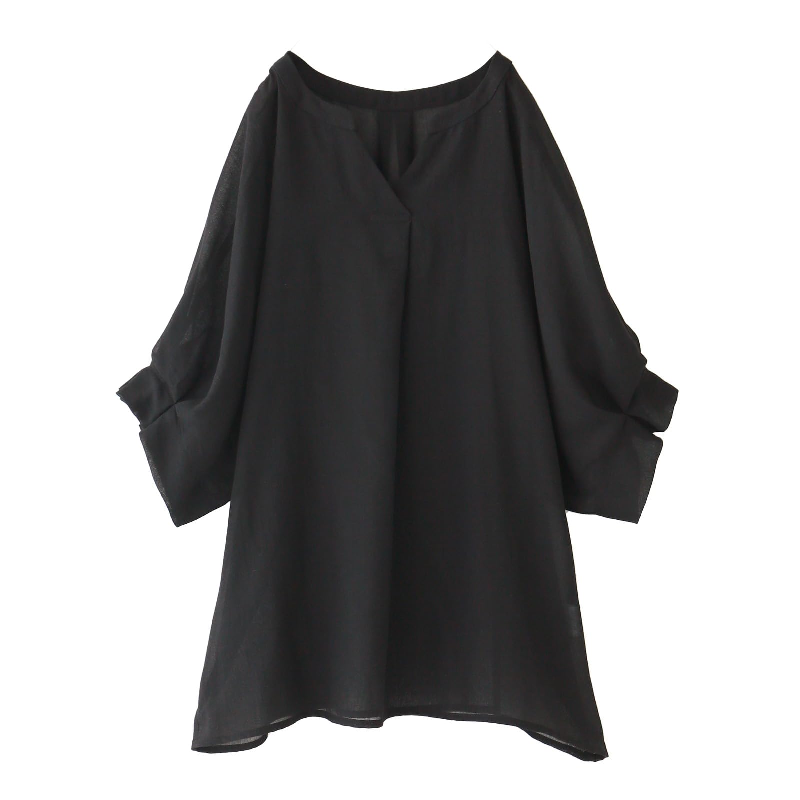 

Oshare Walker Блузка с защипами, прозрачная, с рукавами долман, однотонная, свободного кроя tbn0212 n OrLABEL Изысканная блузка Женский топ на весну/лето, рукав 3/4, рукав 5/8, прозрачный, V-образный вырез, чёрный