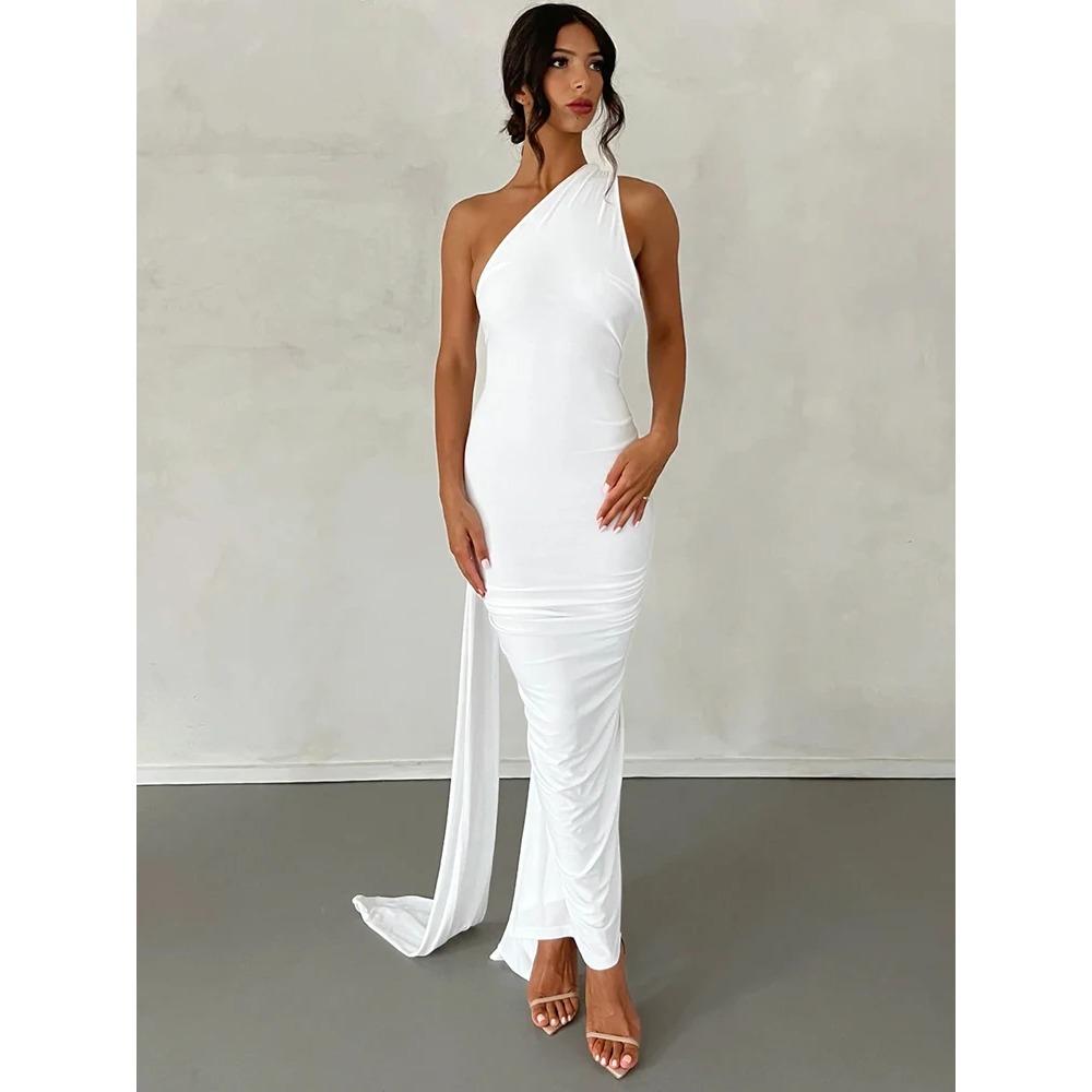 Dámské elegantní šály s volným zadkem a nastavitelným šátkem na jedno rameno, sexy, s nabíranými rukávy, maxi šaty, streetwear, festivalový outfit Y2K