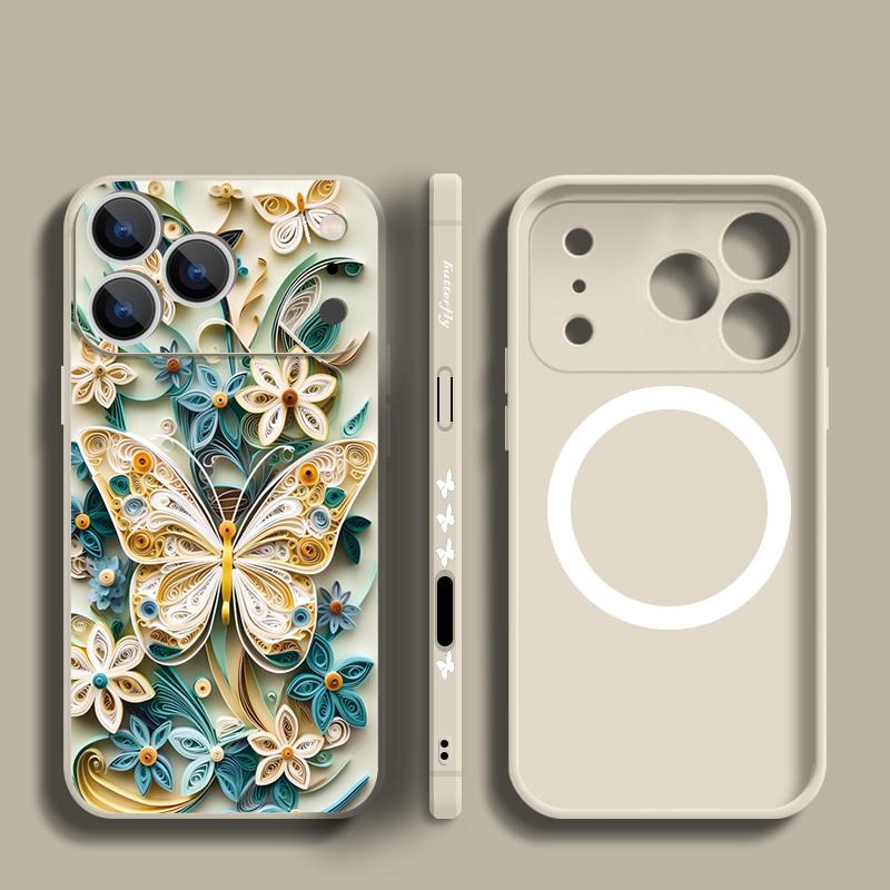 For iPhone 17 Pro Max Case INS Colorful Butterfly Flowers Pattern Magnetic For Magsafe Soft Cover For iPhone 16 15 14 13 Pro Max 17E 16E