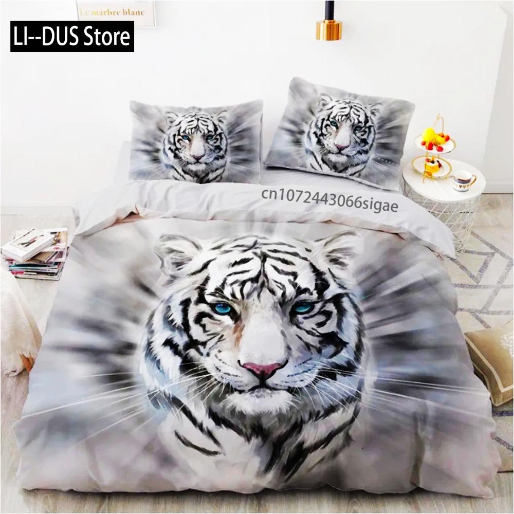 3D Animal Tigers Bedding Set 2/3PCS Soft Microfiber Queen King Twin Size Duvet Cover Set With Pillowcases Teens Boys Bed Linen
