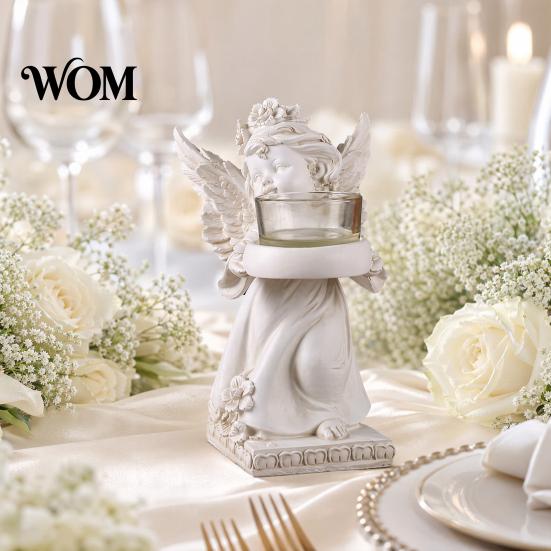 Home Decor Angel Candle Holder Little Holder, Resin Decorative Guardian Tea Light Romantic Retro Cherub Sculpture for Church Wedding Elegant