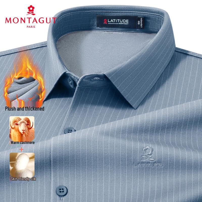 

MONTAGUT Men s Fleece-Lined Cashmere Blend Striped Long-Sleeve Shirt 54