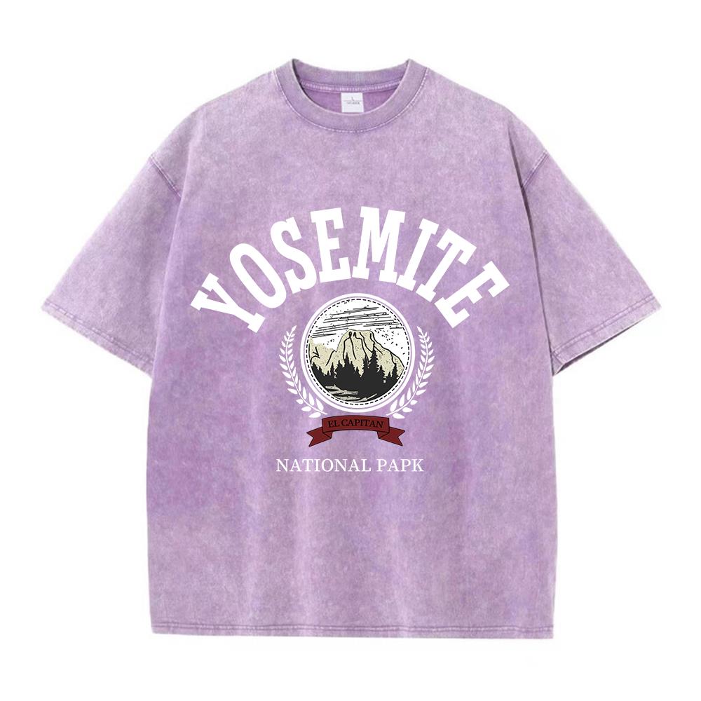 Dámská bavlněná praná trička módní design potisky národní park Yosemite krátký rukáv distressed kulatý výstřih volné pouliční oblečení