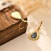 Vnox Stainless Steel Colorful Shell Luxury Earrings For Women Flower Edge Droplet Round Geometric Dangle Drop Earrings Jewelry