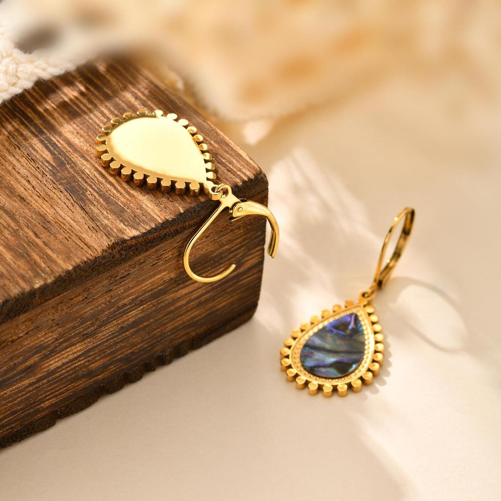 Vnox Stainless Steel Colorful Shell Luxury Earrings For Women Flower Edge Droplet Round Geometric Dangle Drop Earrings Jewelry