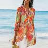 Casual Chiffon Printed Button Retro Beach Dress Bohemia Bikini Swimwear Beach Cover Up