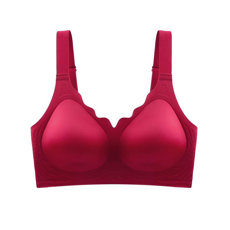 Big red silk jelly interlayer lifting soft support large size bra gathered anti-sagging comfortable pair of thin underwear