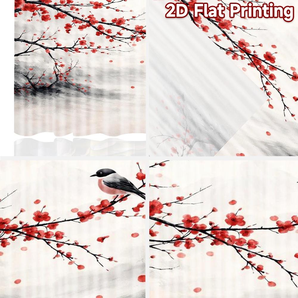 2D flat printing 2pcs Curtain Party Curtain Spring Blossom and Bird Digital Printed Polyester Drapes Holiday Decorations Use for