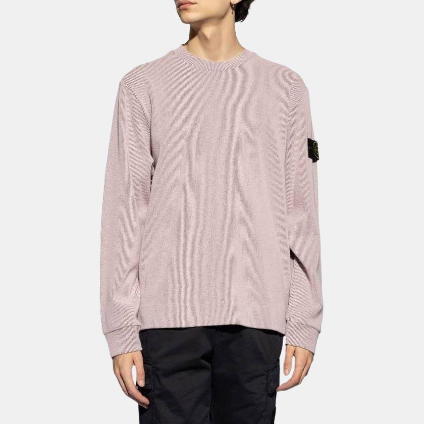 Stone Island Ribbed Solid Color Crew Neck Sports Long Sleeve Comfortable Knit Sweater Men sweater Light-Purple 801562656-V0080