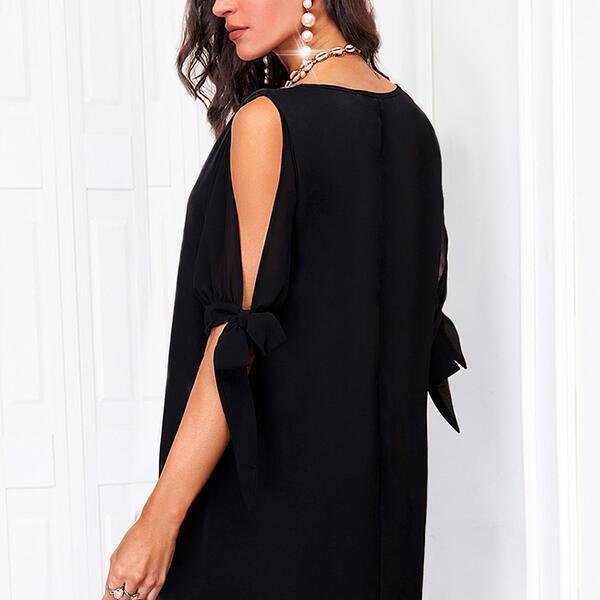 Vestido de gasa para mujer con lentejuelas y cuello en V ahuecado media manga mini vestido de fiesta club