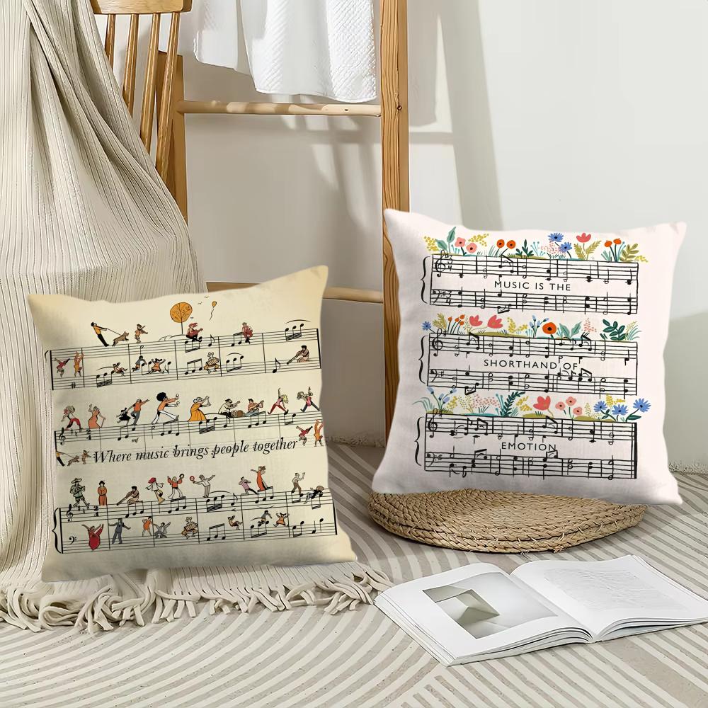 Sheet Music Design Cushion Cover Soft Plush Throw Pillow Cover | Double-Sided Decorative Cushion Case | Sofa Bedroom Home Decor