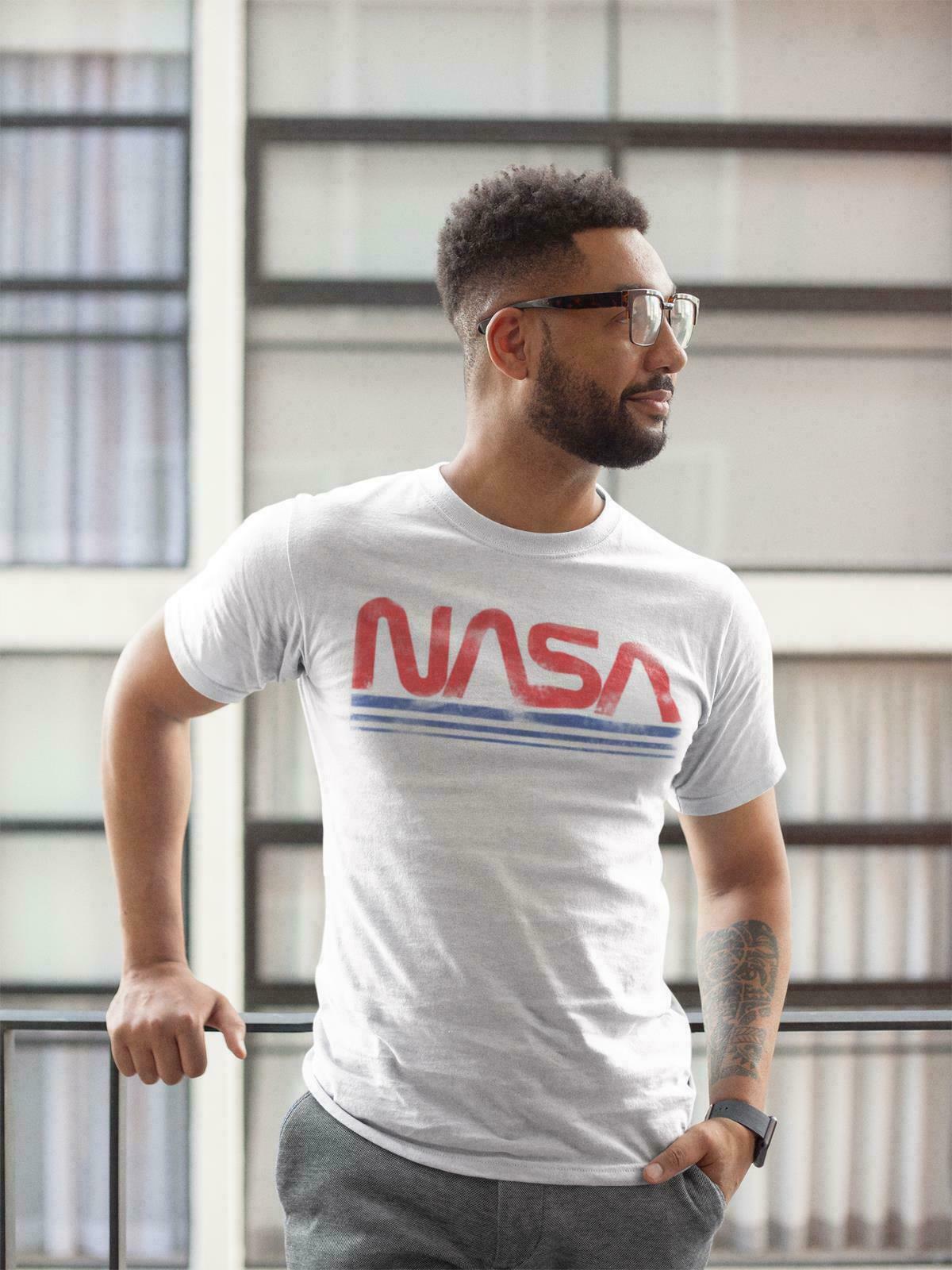 NASA Vintage Worm Logo T-shirt Space Agency Astronaut Retro Classic Tee White XXXXL