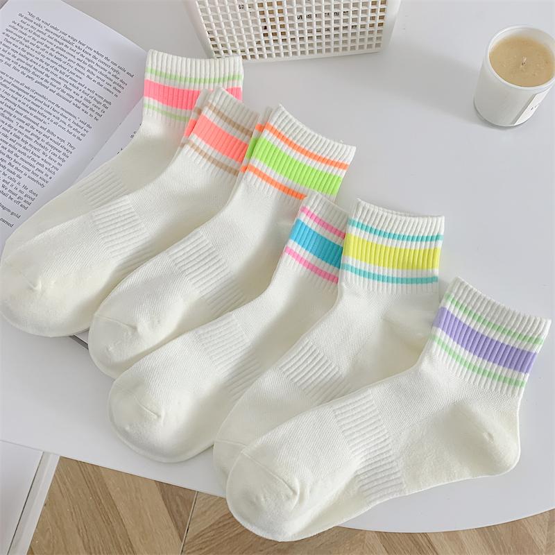 Calzini da donna sottili nuovi a colori misti casual a righe traspiranti in rete stile preppy semplici alla moda casual basic per ragazze calzini bianchi