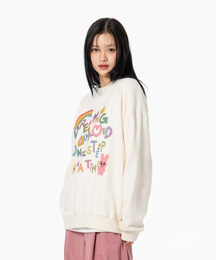MOZMOZ Dreaming Out Graphic Oversized Sweatshirt Cream