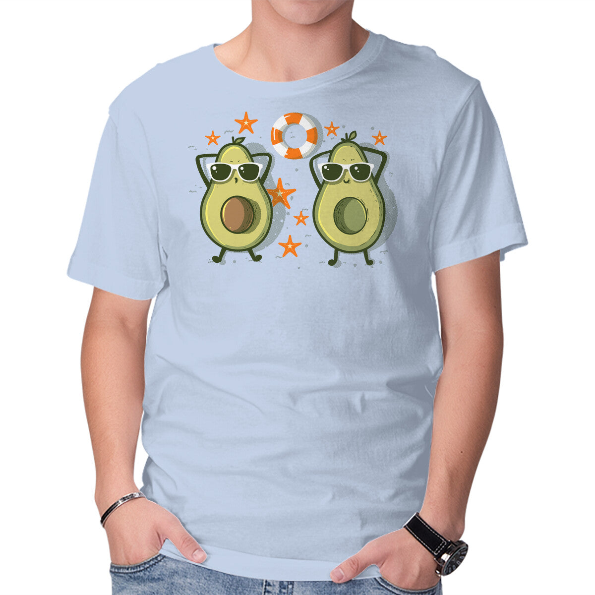 Unisex Crew Neck T-Shirt Summertime Avocados Graphic Short Sleeve Casual Tee XL