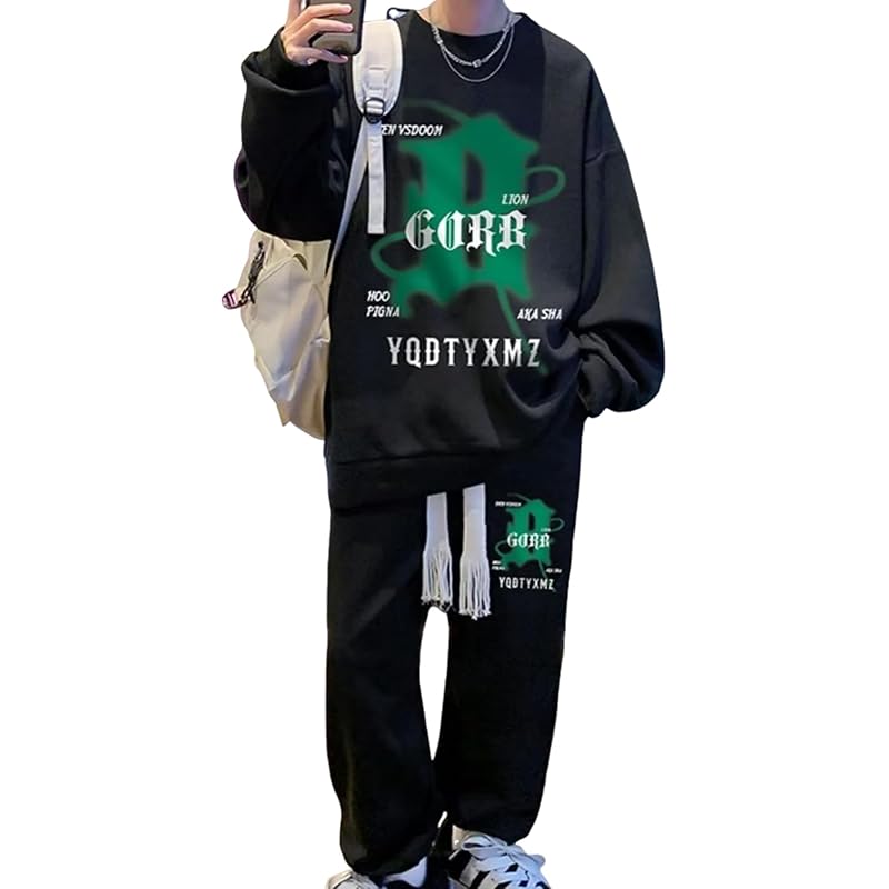 

[Niman Bai] men s set up sweatshirt trainer pants 2 points top and bottom set stylish Comfortable to wear black color black 5S-N05-BK2XL