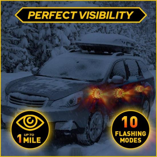 8 LED Road Flares Emergency Disc Safety Light Flashing Roadside Beacon Warning'
