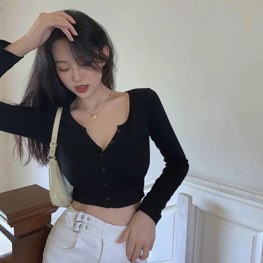 Cardigan sport negru strâmt cu mânecă lungă, subțire, sexy, de primăvară, pentru femei, cu guler în V, respirabil