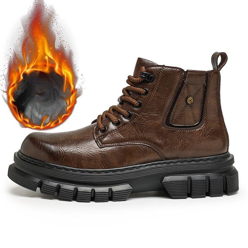 New Winter Lace Up High Top Sports Shoes Men's Windproof Boots Thick Soles for Height Increase
