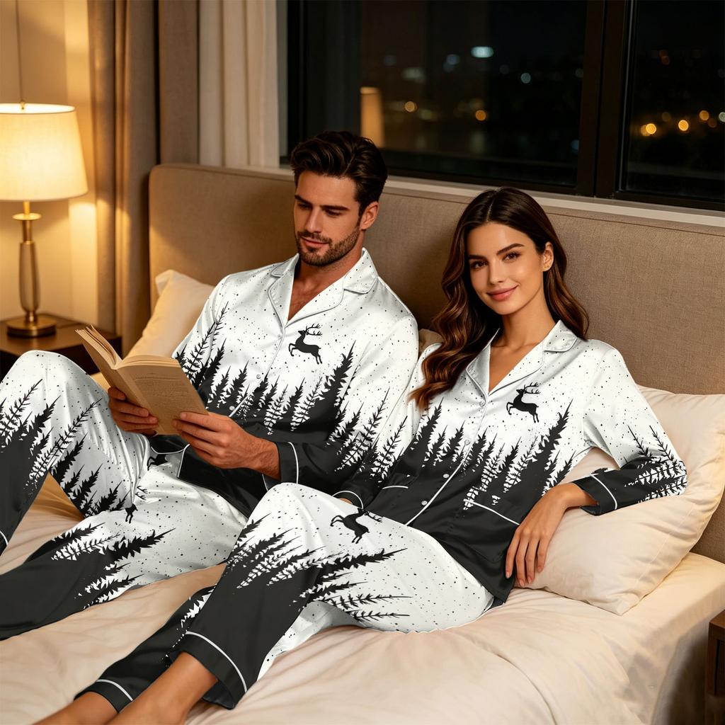 Women's Christmas Print Long Sleeve Pajamas for Holiday Lounging and Relaxing at Home