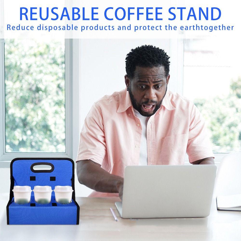 Solid Base Foldable Cup Carrier Reusable Coffee Cup Tote Bag Cup Organizer Pockets  Restaurant