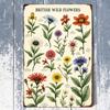 Vintage British Wild Flowers Iron Sign 8x12 Inch, Retro Floral Metal Plaque, 2D Flat Illustrated Wall Decor for Home