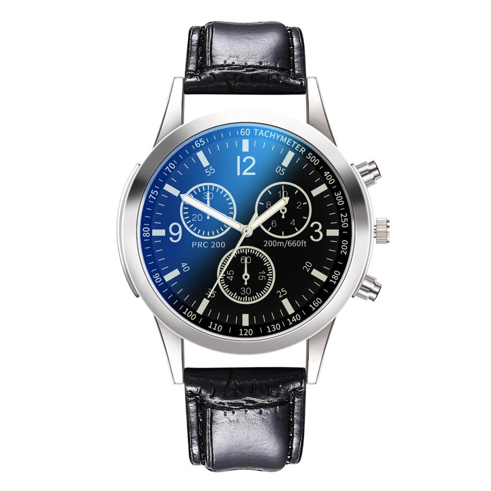 Colorful Blue Light Glass Three-Eye Steel Belt Watch, Men S Quartz Watch Gift Men S Watch