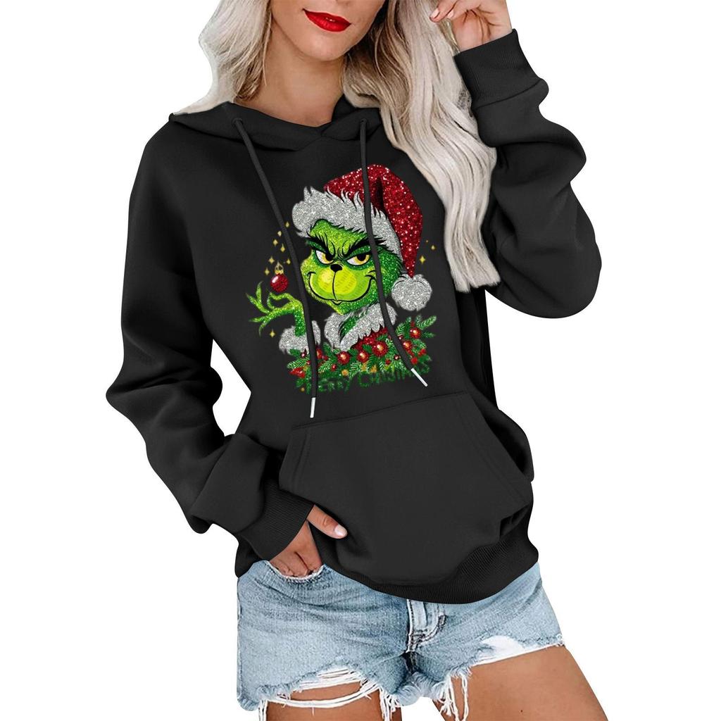Women's Casual Comfortable Neck Hooded Long Sleeve Christmas Print Warm Sweatshirt