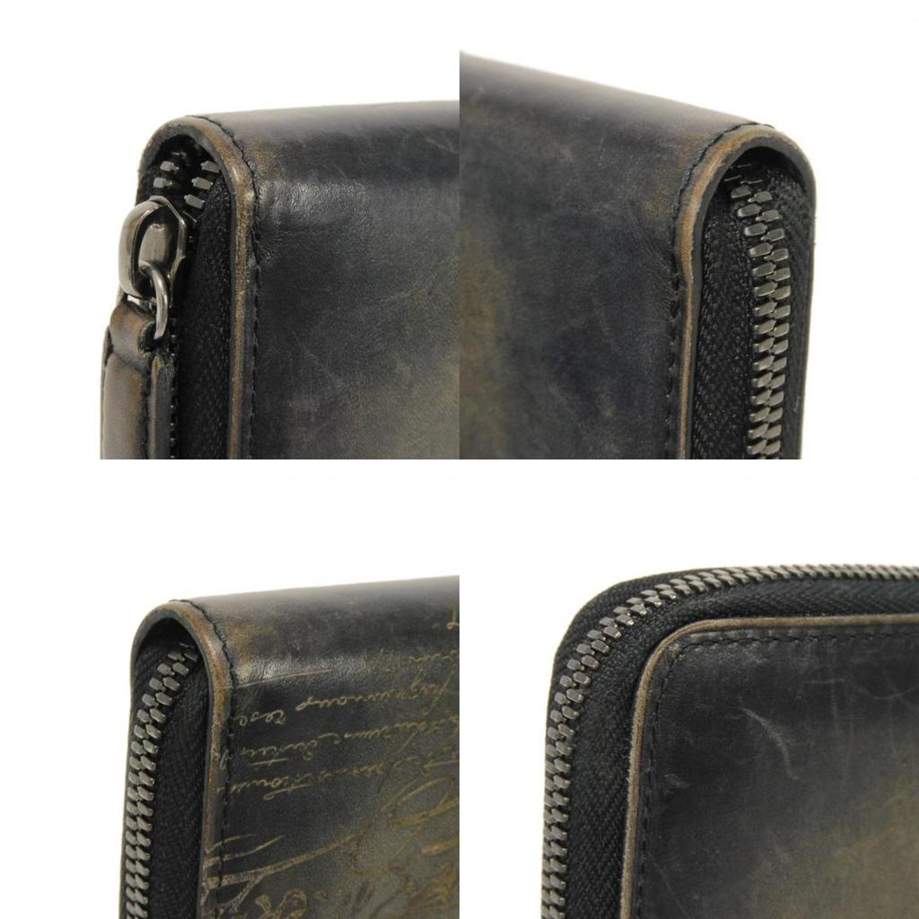 Used 11828 Itauba Scritto Long Zip Wallet 7940 Old Logo Black Zip Around Calligraphy Nero Grigio Men's from Japan