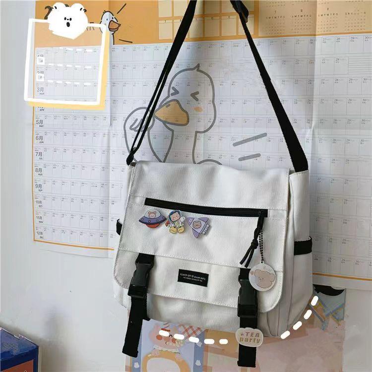 Harajuku Versatile Messenger Bag, Retro Street Crossbody Bag, Student School Canvas Bag,Casual Large Capacity Shoulder Bag