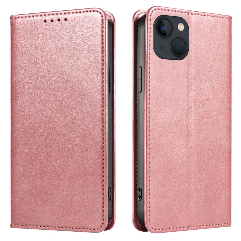 For iPhone 13 6.1 inch Leather Stand Phone Case Calf Texture Wallet Magnetic Cell Phone Cover