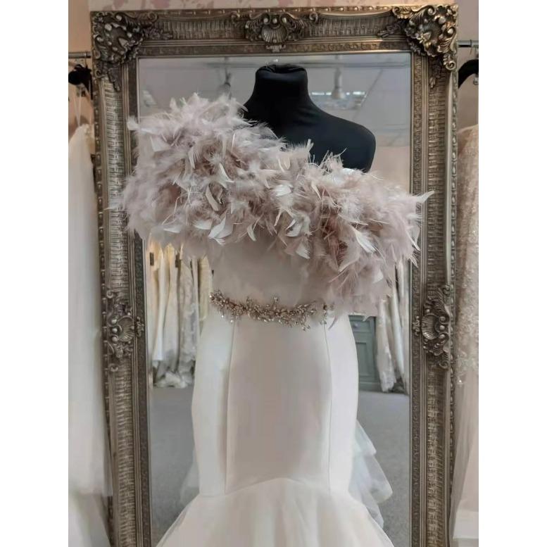 Fjäder2Meter Naturliga Kalkonfjädrar Kantband Frans Höjd 10-15cm Bröllopskläder Klänningsdekoration DIY Fjäderband Sömnad Hantverk