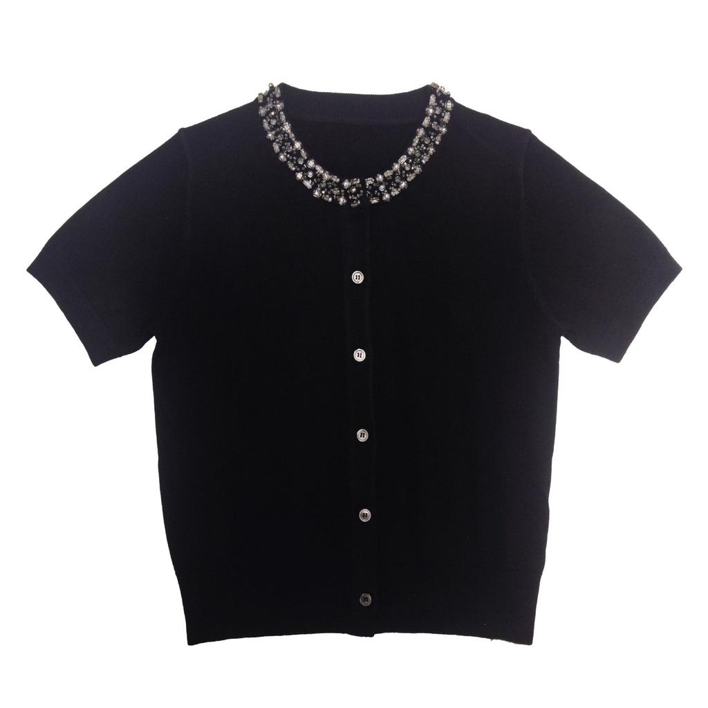 Design Sense Heavy Industry Nail Drilling Short Sleeve T-Shirt Summer New Soft Skin-friendly Skinny Bottom Shirt Knitted Sweater Top