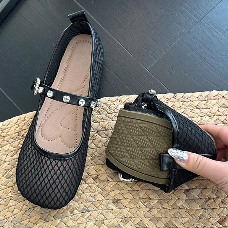 Fashion Summer Mesh Women's Flats Sandals Designer Buckle Shoes 2025 New Trend Fashion Shallow Shoes Walking Cozy Soft Chaussures Femme