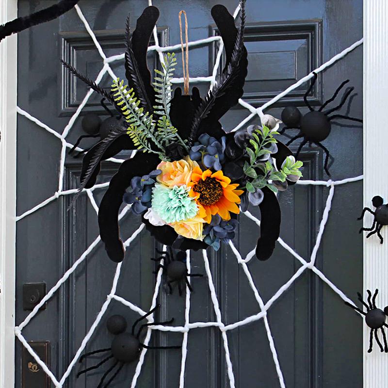 Halloween Wall Hanging For Front Door Simulated Spider Decorative Silk Flowers Home Garden Party Decoration