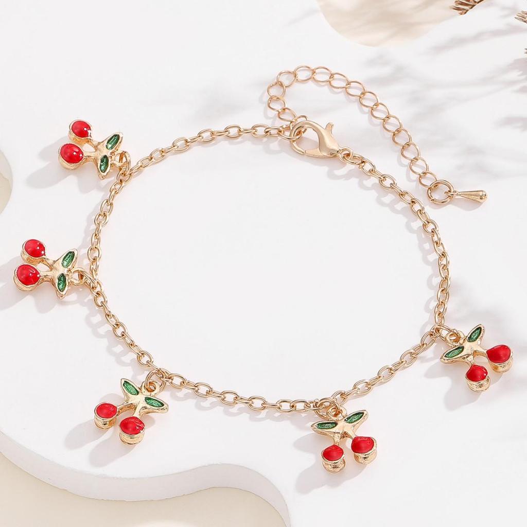 Retro Double-Layer Cherry Bracelet: European & American INS Style with Ancient Chinese Influences