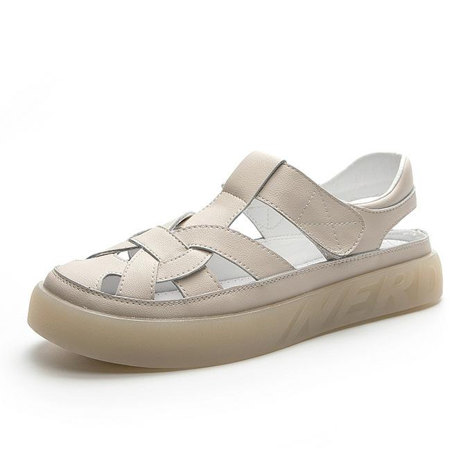 

3CM Fashion Mixed Colors Genuine Leather Sandals Women New Summer Slingback Shoes Soft Sole Outside Casual Flat Sandals Female 40