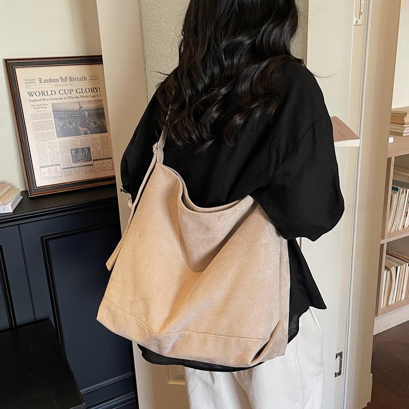 Minimalist Tote Bag for Women Fashion Shoulder Bag with Soft Suede Texture Large Capacity