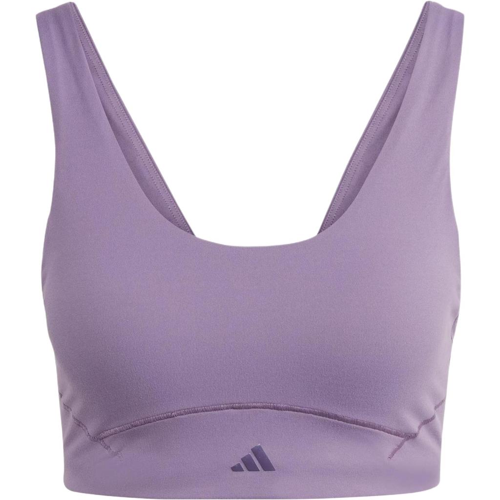 Adidas Solid Logo Strength Shape Yoga Pilates Sports Bra Women Sports Bra Dark-Gray Violet IJ5799