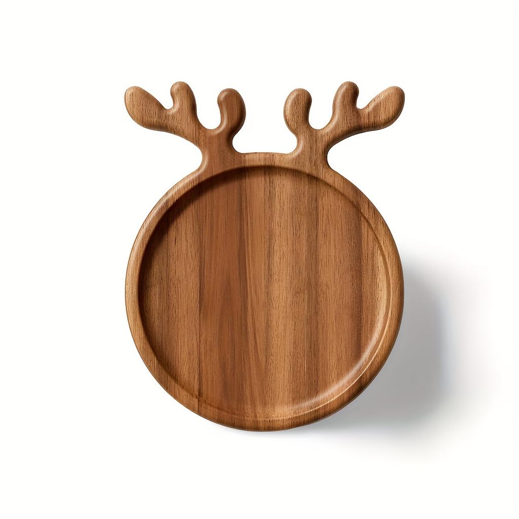 Festive Christmas Exclusive Gifts: Wooden Serving Platter with Antler Handle - 77/8" And 7 7/8" Sizes - Perfect for Parties And Holidays