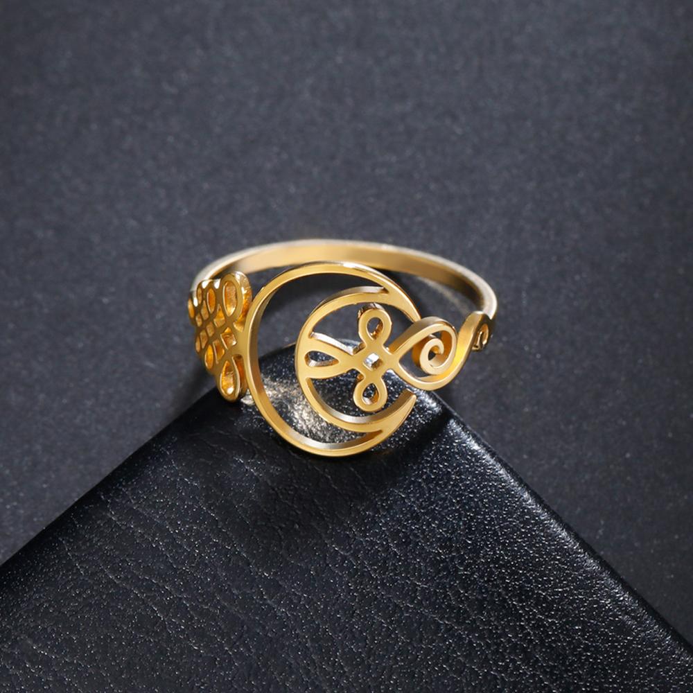LIKGREAT Stainless Steel Hollow Moon Ring Silver Color Unalome Symbol Finger Rings Amulet Jewelry Gift for Women Men Accessories