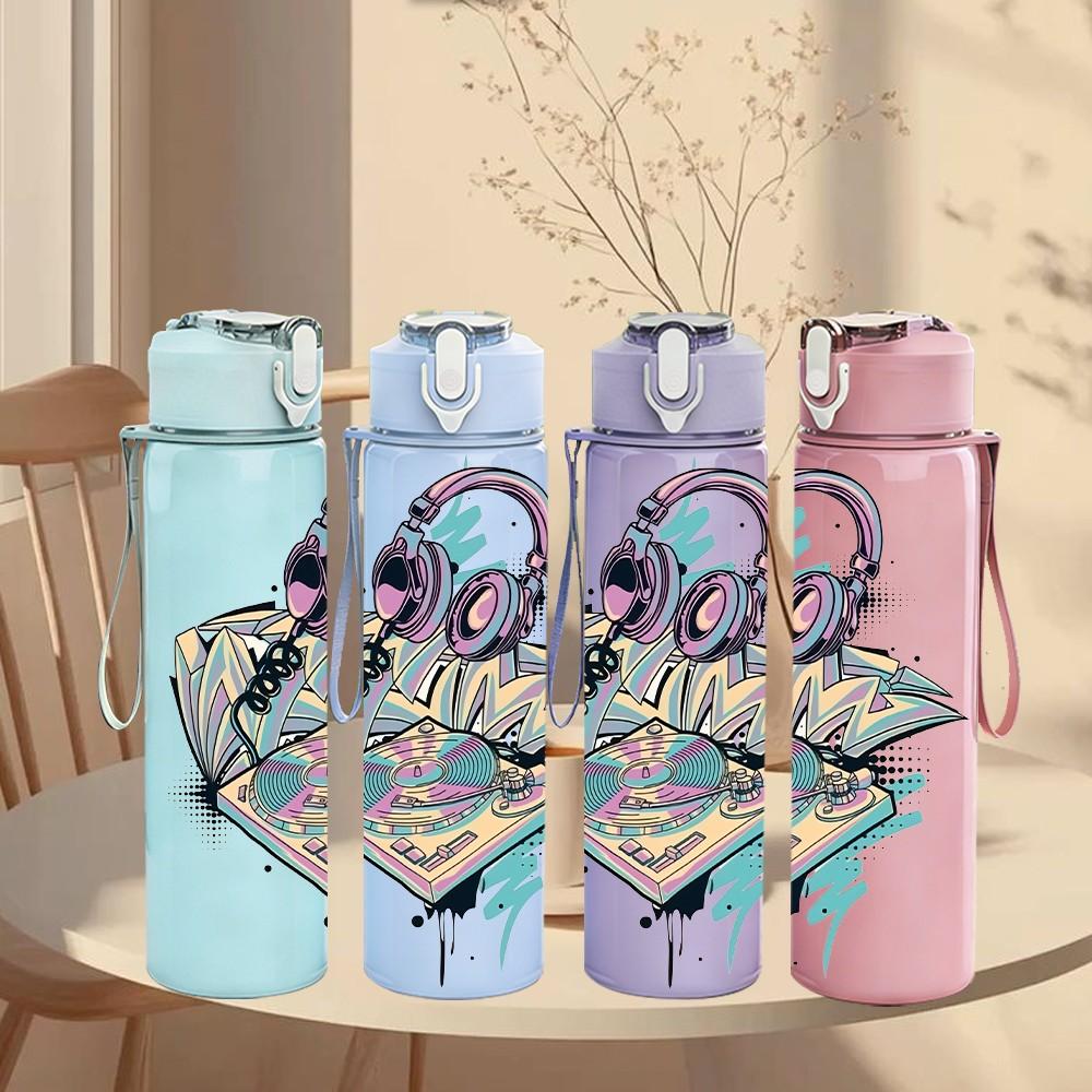 1PC Music Notebook Art Print 750ml Color Plastic Sports Water Bottle Leakproof Flip Straw Lid Suitable for Sports Office Home Use