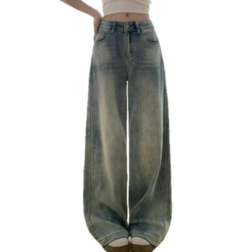 Wide-leg Vintage Blue Jeans Women Do Not Stick To The Leg of The High-waisted Drape Dragging Trousers Loose Hundred Yards of Long Trousers Denim Pants