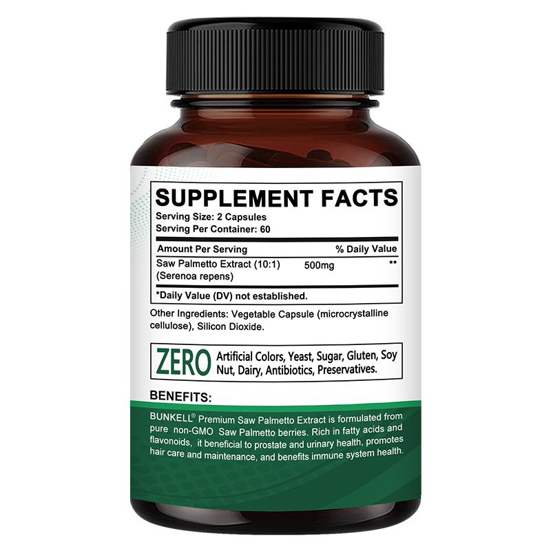 Extracto de Saw Palmetto 500 Mg Suplemento Dietético, 120 Cápsulas Vegetales Por Botella