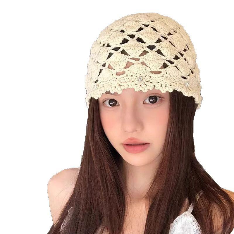 New Versatile Hat Hand Woven Head Hat for Women Spring Hollow Cold Hat Thin Stacked Hat Pullover Hat
