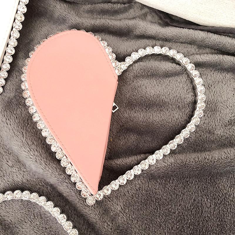 Clutch da Sera a Forma di Cuore Rosso con Diamanti Donna Designer Chic Strass Portafoglio Nero Festa Nuziale Sac A Main