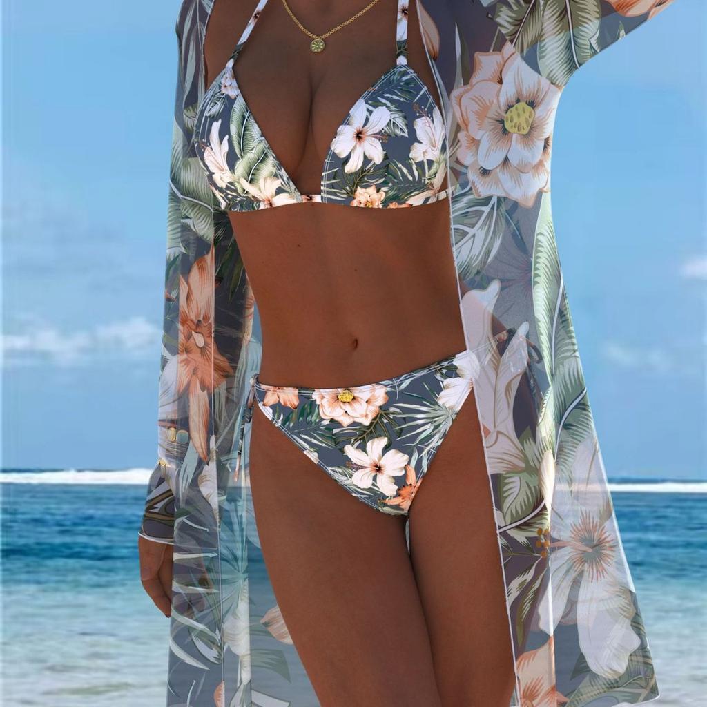 1011 three-piece swimsuit with sunscreen cover, trendy beach swimsuit three-piece set