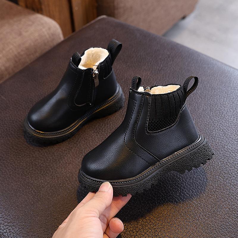 Dziecięce Buty Polarowe, Skórzane Buty, Dziecięce Buty do Połowy Łydki, Ciepłe Buty dla Chłopców i Dziewcząt
