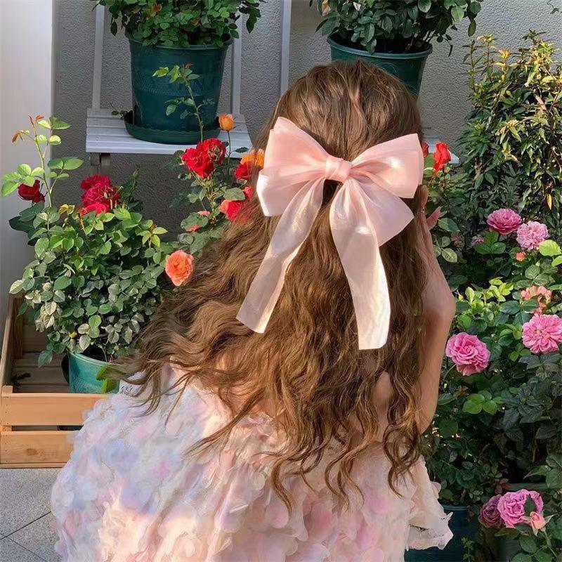Sheer Bow Clip for Women, Summer Butterfly Hair Claw with Flowing Ribbon, Cute Spring Clip Hair Accessories for Thin Hair